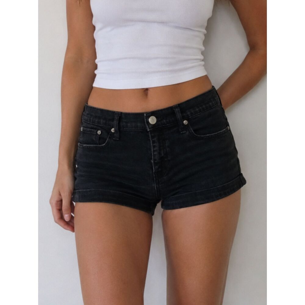 Gap Mid Rise Shortie 6 / 28 Women's Black Factory Faded Stretch Jean Shorts